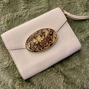 Debbie Brooks White Leather Wristlet with Gold Accent